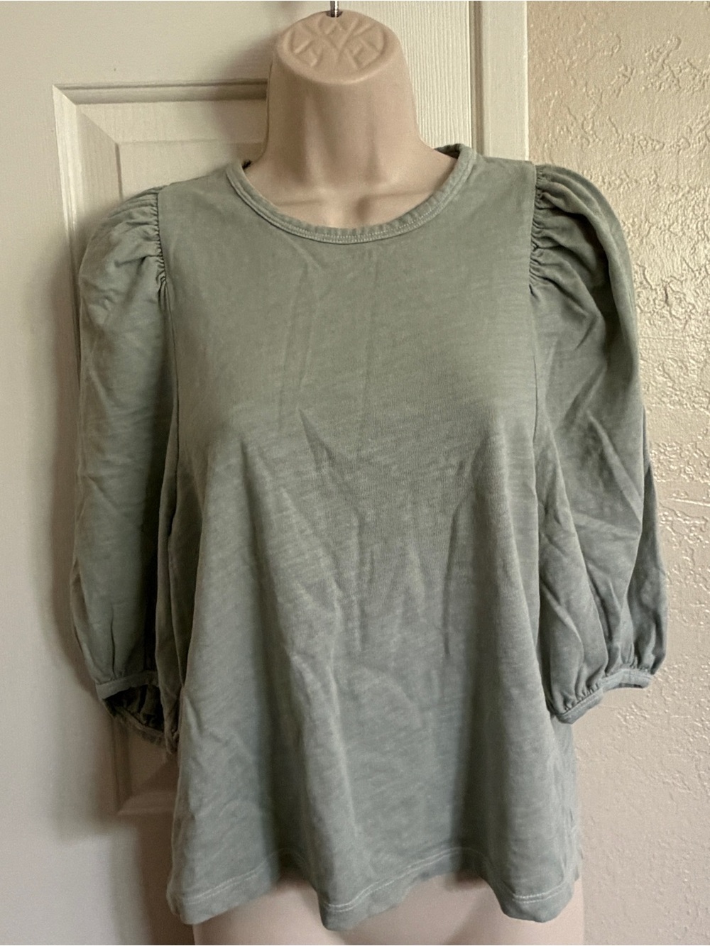 NWOT$88 Anthropologie Nation LTD Puff Sleeves 💯 Cotton Shirt, Sage Green S Small